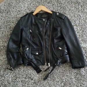 All Saints Riley Cropped Leather Jacket Sz 4